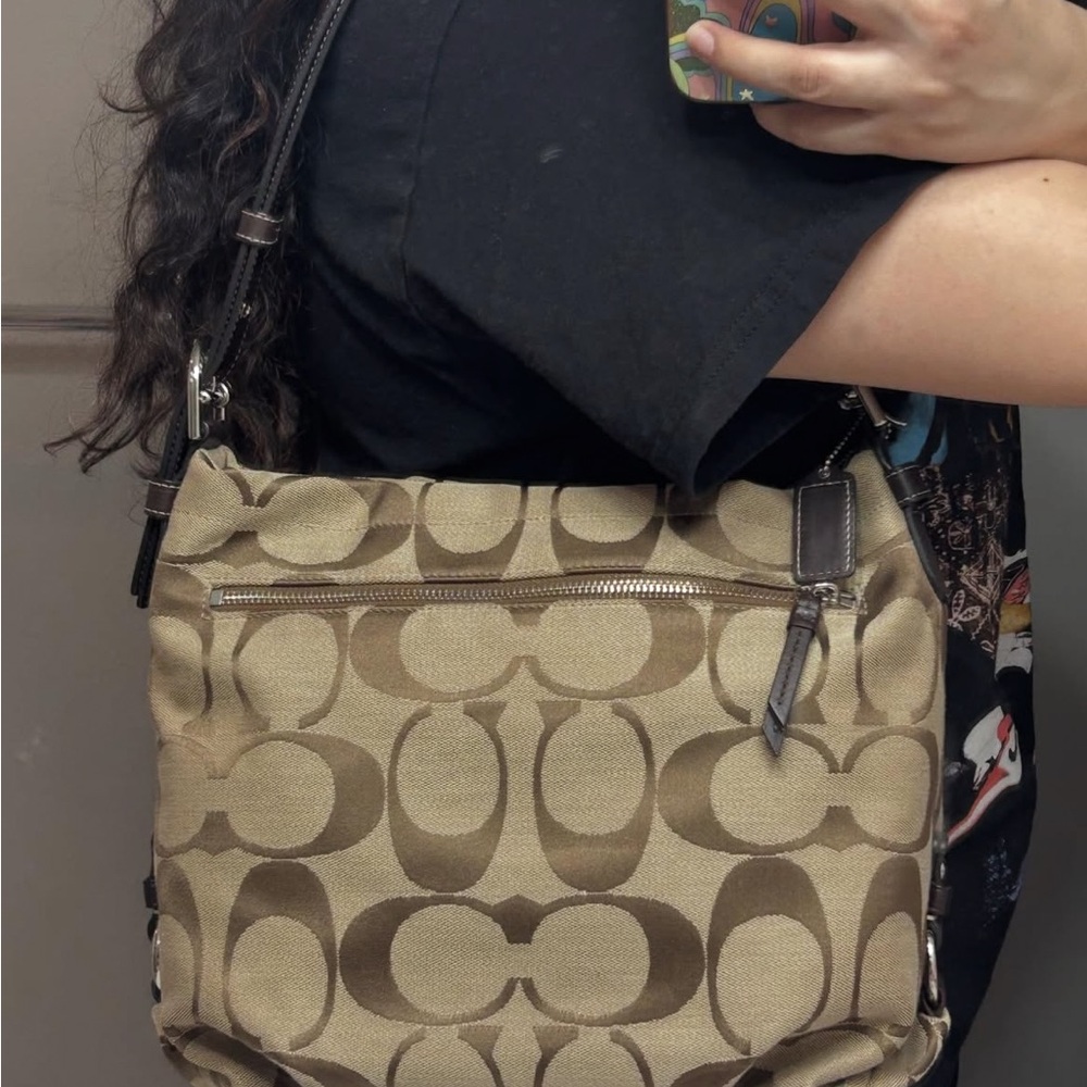 Coach Brown and Beige Signature Hobo Bag - Picture 7 of 14